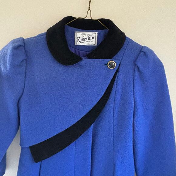 Vintage Rothschild Girl's Wool Blend Long Coat Velvet Trim Royal Blue Size 8 - Picture 2 of 11